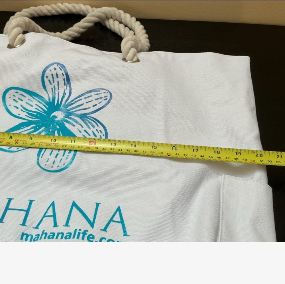 Mahana Canvas Beach Tote with Woven Rope Handles and Flower Motif - Picture 8 of 11